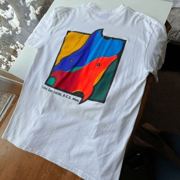 Vintage Cabo San Lucas Dolphin Graphic Tee Mexico Tourist Shirt Y2K Size L - Picture 9 of 11